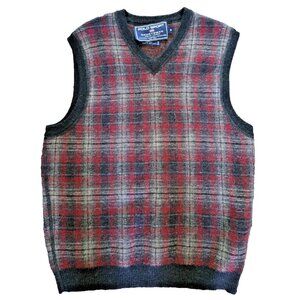 VTG Polo Sport Ralph Lauren Sportsman Wool Plaid Vest Mens Large Red Gray V Neck